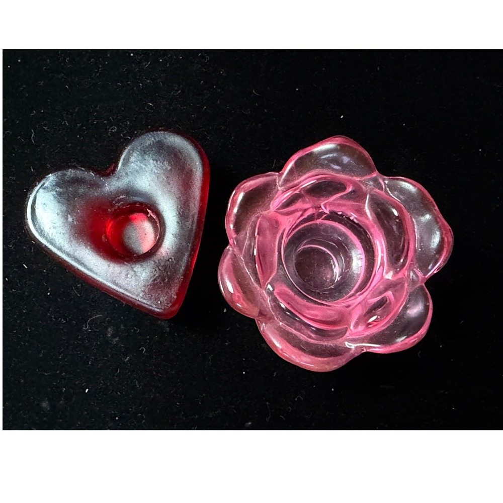 Vintage Glass Candle Holder Set Red Heart Pink Rose Flower Taper Chime Taiwan